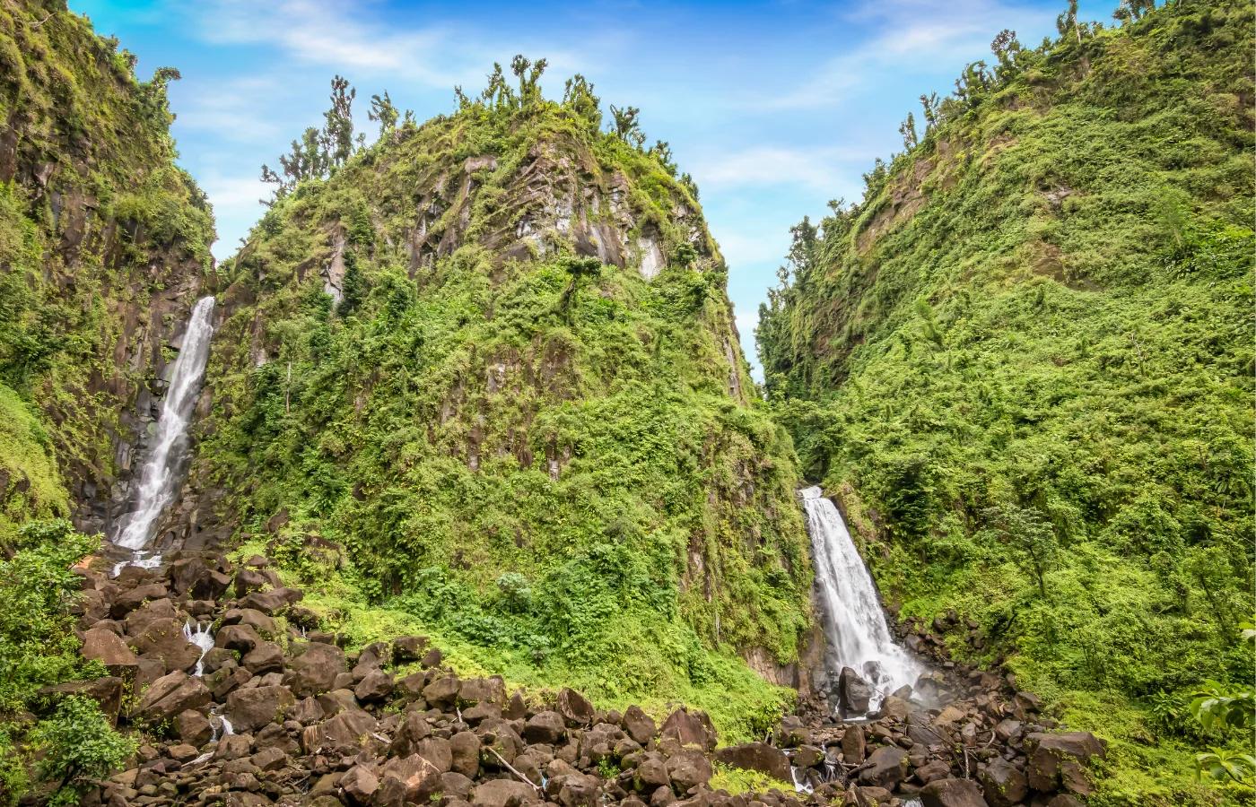 Trafalgar Falls, Dominique — cascades jumelles dans la forêt tropicale
